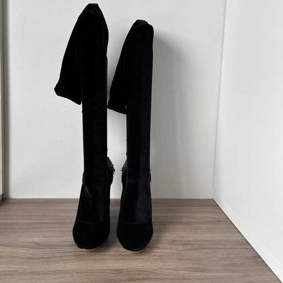 Sergio Rossi Black EMBELLISHED VELVET Over Knee Boots Shoes Sz 5.5 US NEW - Picture 6 of 12